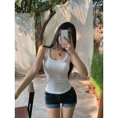 Real shot - wide shoulder strap suspender vest for women wearing new slim sleeveless T-shirt I-shaped base top