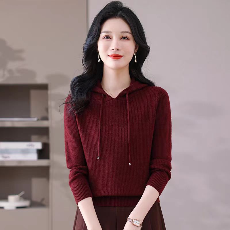 連帽衛衣針織衫女春季新款寬鬆顯瘦上衣洋氣休閒純色春裝毛衣