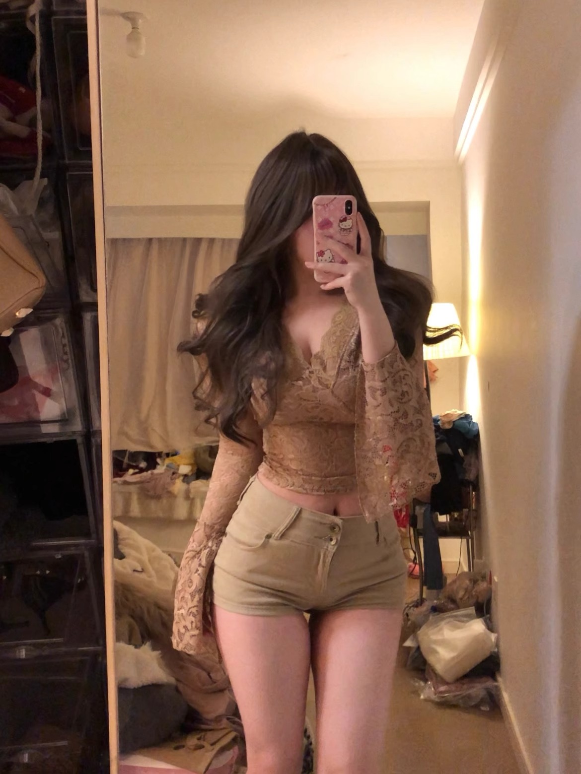 Khaki medium-high waist slimming hip shorts for women 2025 spring and summer new lazy straight jean shorts