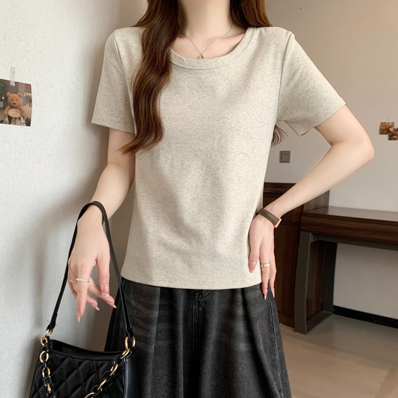 Real-life round neck T-shirt for women's short-sleeved new slim fit and slim inner t-shirt with pure cotton shoulder bottoming half-sleeved top