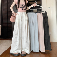 Real shot Korean version of lazy style elastic waist polka dot casual trousers for women in spring and summer versatile slim wide-leg pants