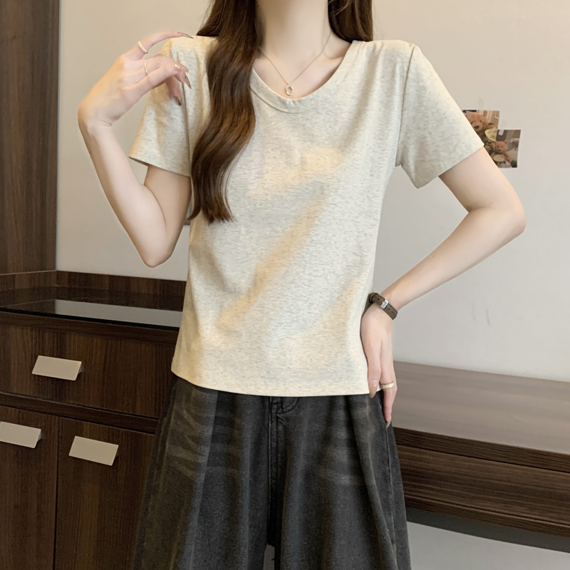 Real-life V-neck T-shirt for women's short-sleeved new slim fit and slim inner wear pure cotton shoulder bottoming half-sleeved top