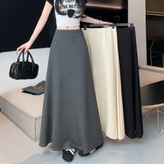 Real shot of spring and summer Korean high-waisted versatile A-line umbrella skirt large hem skirt simple drooping long skirt
