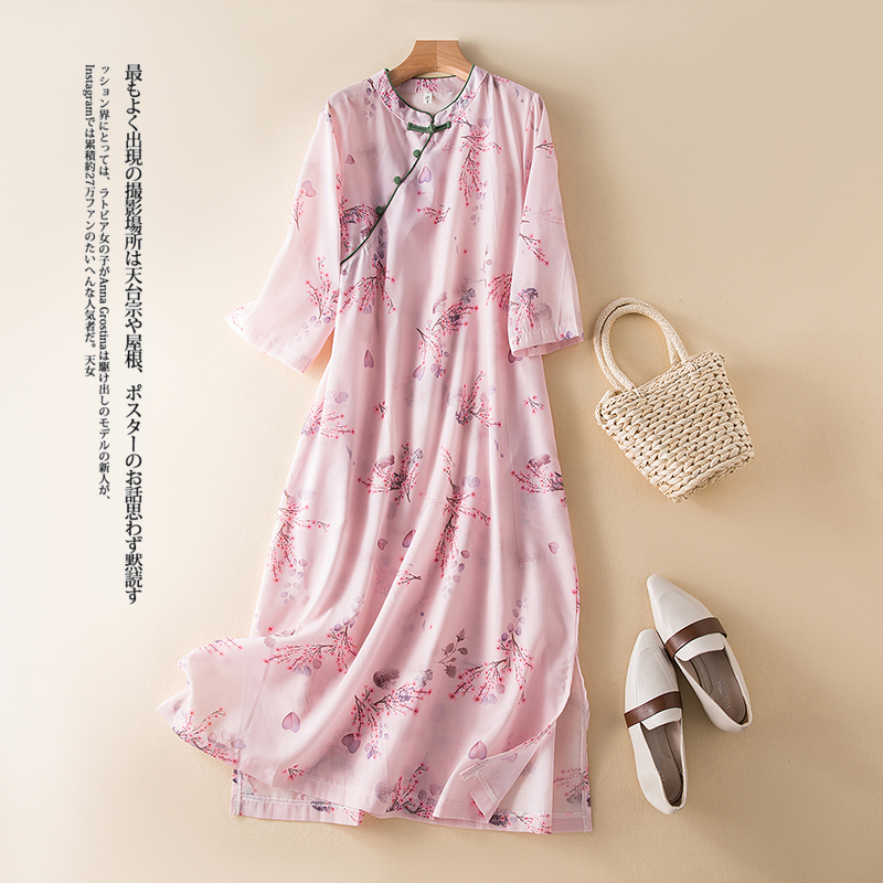 Real shots, elegant and improved cheongsam summer ramie daily commuter retro literary cotton and linen Chinese dress
