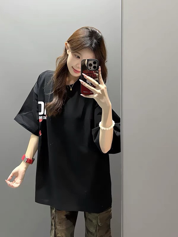 230g pure cotton American retro summer pure cotton short-sleeved T-shirt for women A and cool fashionable top
