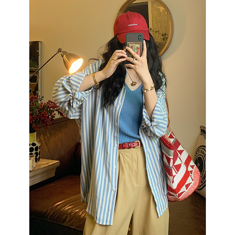 Women's loose cotton spring and autumn tops lazy style summer long-sleeved shirt
