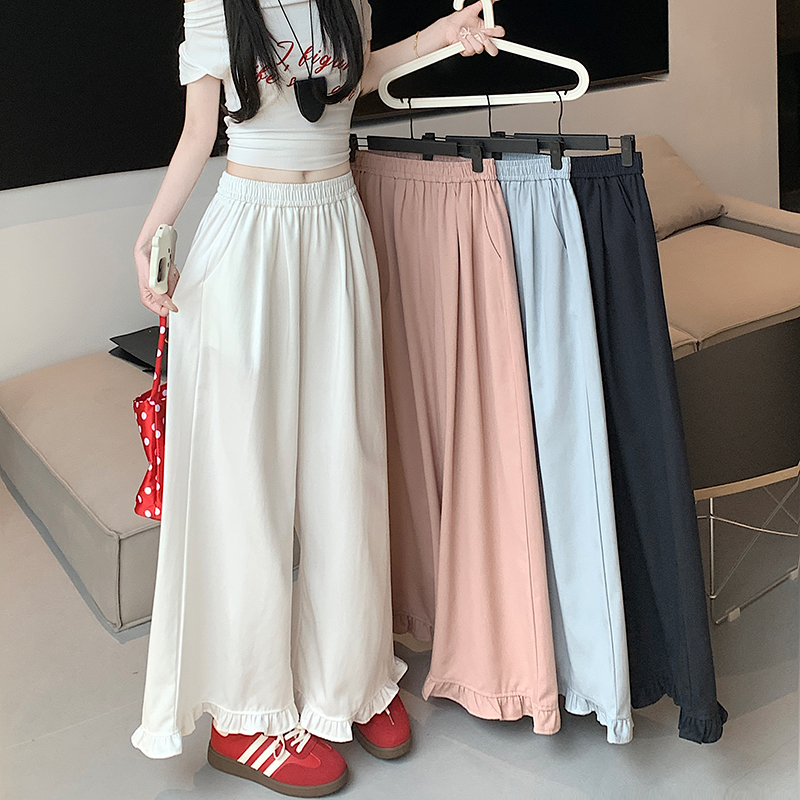 Real shot of 2025 spring and summer lazy style slim and versatile wide-leg pants design sense of black ears casual pants trousers