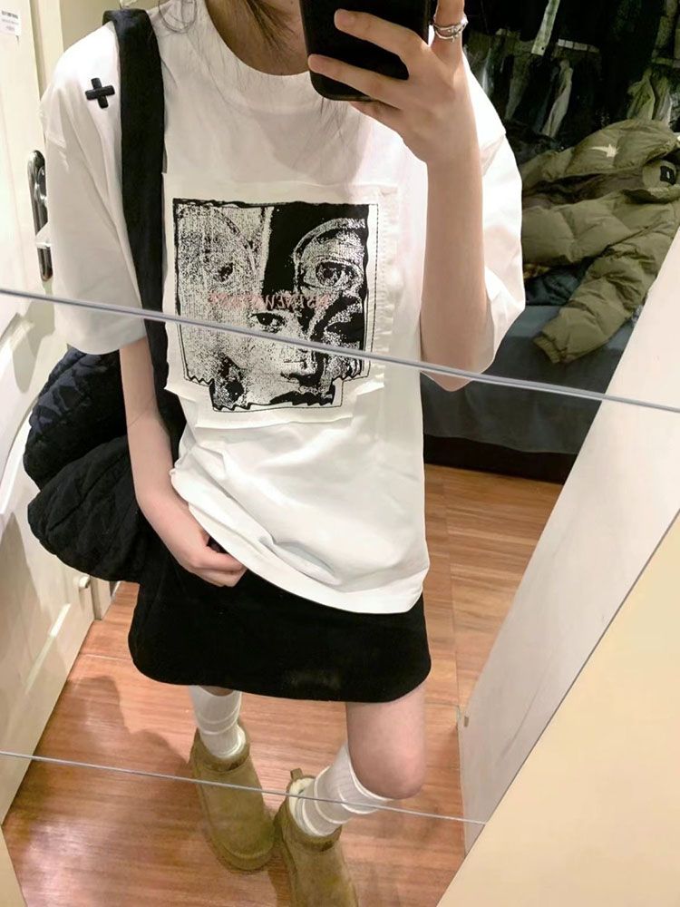 Original embroidery + patch + print 19 230g pure cotton back collar bag shoulder loose niche short-sleeved T-shirt top