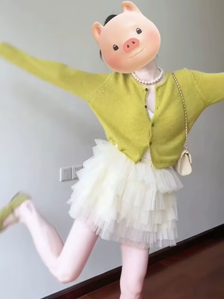 French green knitted suit dress for women's spring outfit 2025 new small person in spring outfit