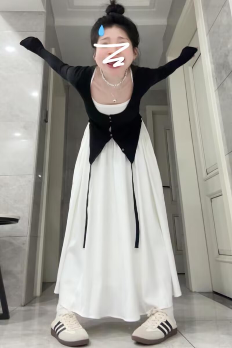 Korean style white suspender dress for women early spring 2025 new French temperament high-end suit long skirt