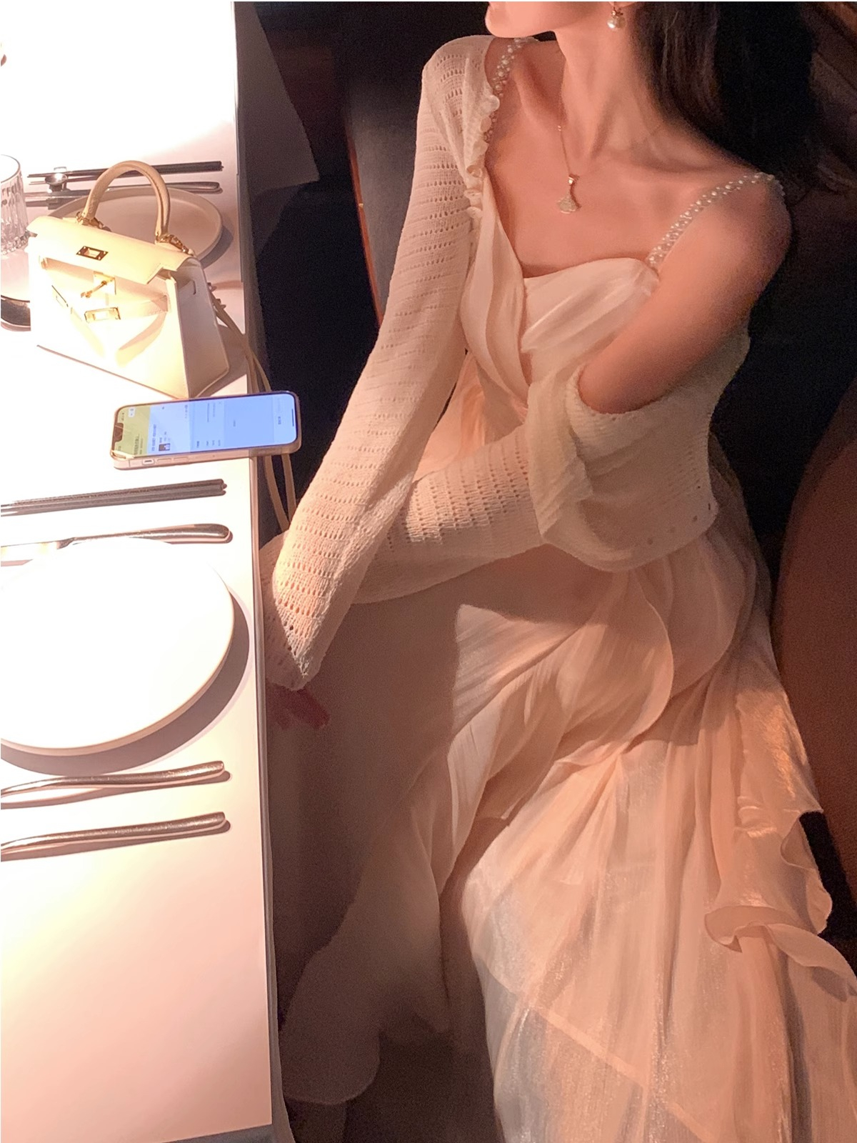 First sunny independent French high waist pleated ruffled chiffon dress for women summer high-end vacation fairy suspender long skirt