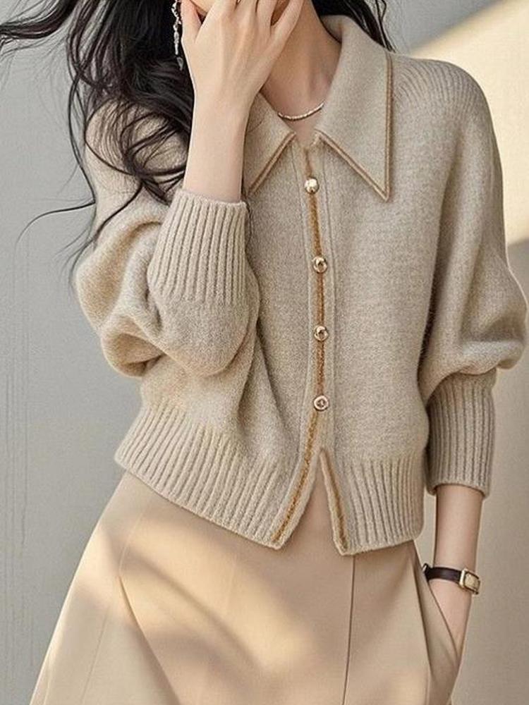 Fashion new lapel sweater for women in spring and autumn new pullover knitted sweater high-end loose slimming fashionable versatile top
