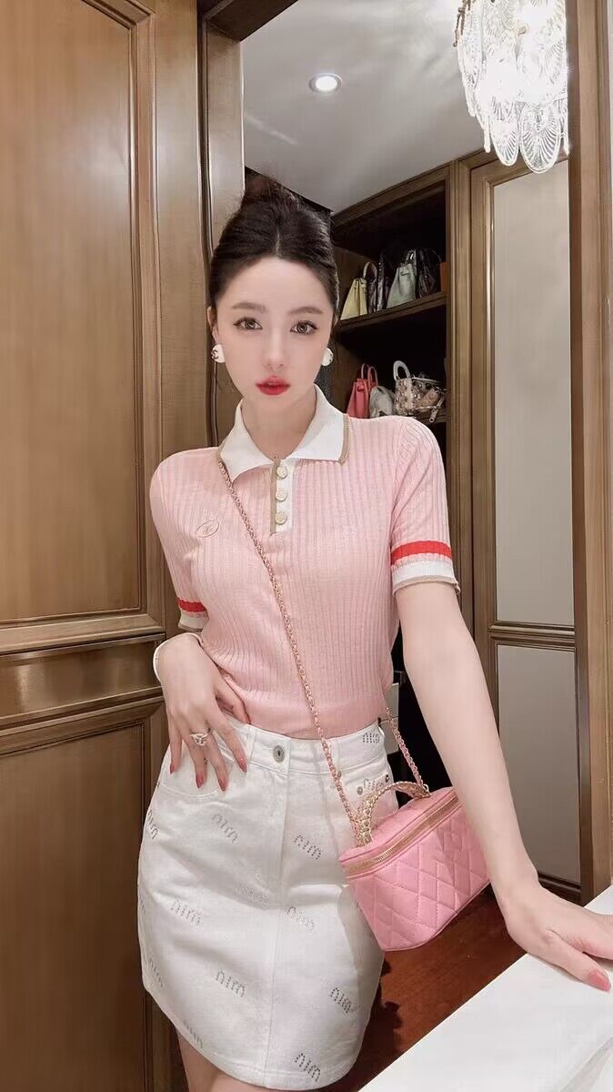已出貨 粉色小翻領彈力針織上衣小香風高級感名媛時尚氣質修身