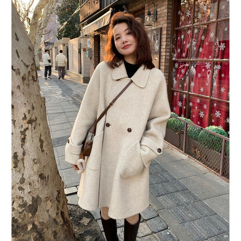 Tmall quality cotton plus inner wool coat for women 2025 autumn and winter new loose small mid-length coat
