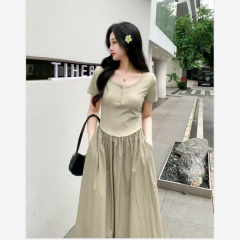 法式高腰溫柔風連衣裙女小眾設計2025夏季新款小個子拼接長裙