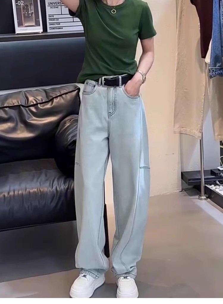 Light-colored jeans for women 2025 spring new pear-shaped fat mm loose and slim wide-leg fashionable and versatile sickle pants