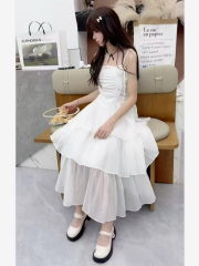 Summer new stylish, figure-flattering, versatile, and elegant double-layered ruffled tiered dress with a chic design—perfect for women.