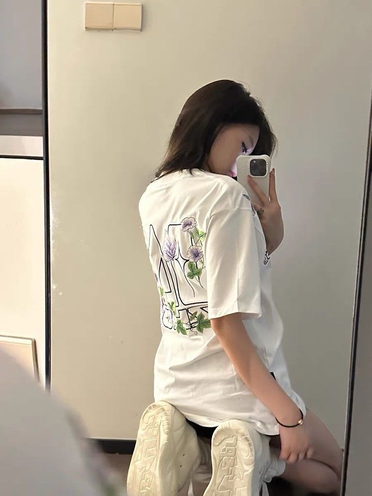 230g pure cotton back collar edging short-sleeved T-shirt in summer new loose tops for women