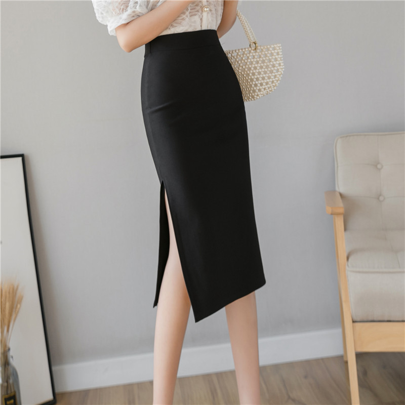 A new Korean style Korean style women's decoration high waist slit mid-length skirt professional hip skirt skirt