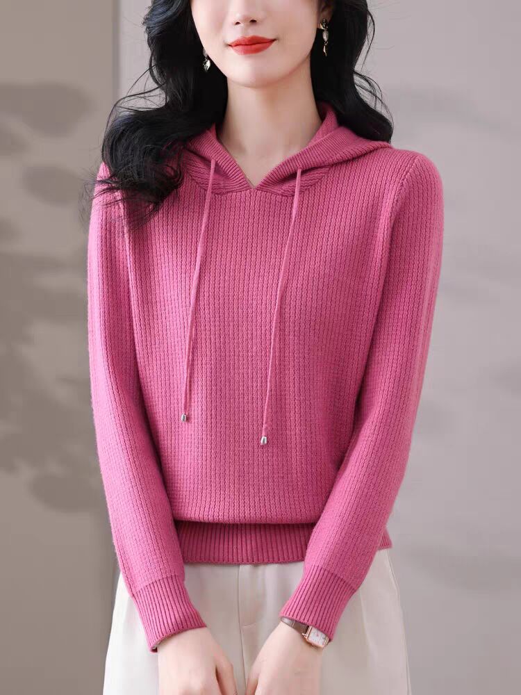 Hooded sweater sweater for women in spring new loose slim top fashionable casual solid color spring sweater