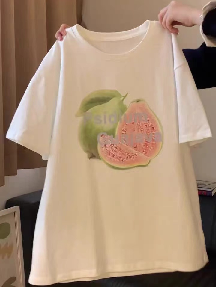 2025 summer Korean version of slim and age-reducing short-sleeved white top T-shirt printed loose