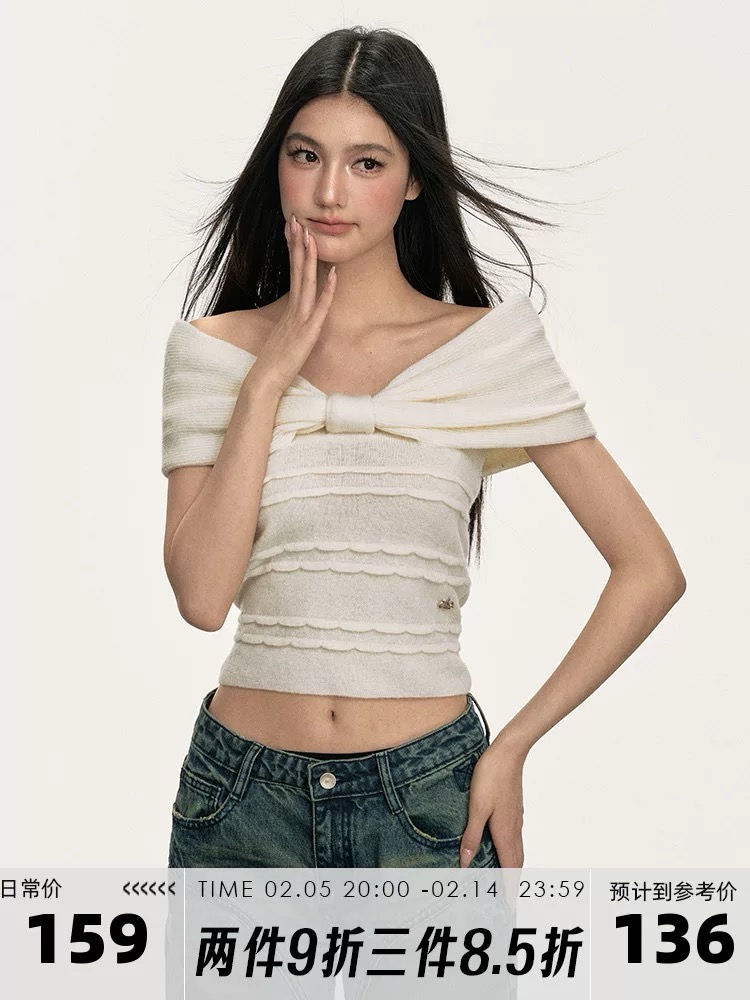 One-shoulder top for women in spring new design niche and unique versatile hot girl knitted sweater