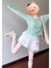 French hollow lace spliced ​​green sunscreen blouse in summer new gentle style super beautiful two-piece skirt