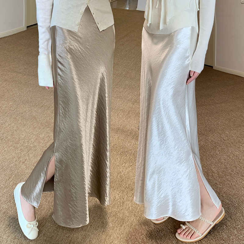 Acetate satin skirt for women in spring and summer 2025 new high-end long skirt texture wrapping fish tail skirt