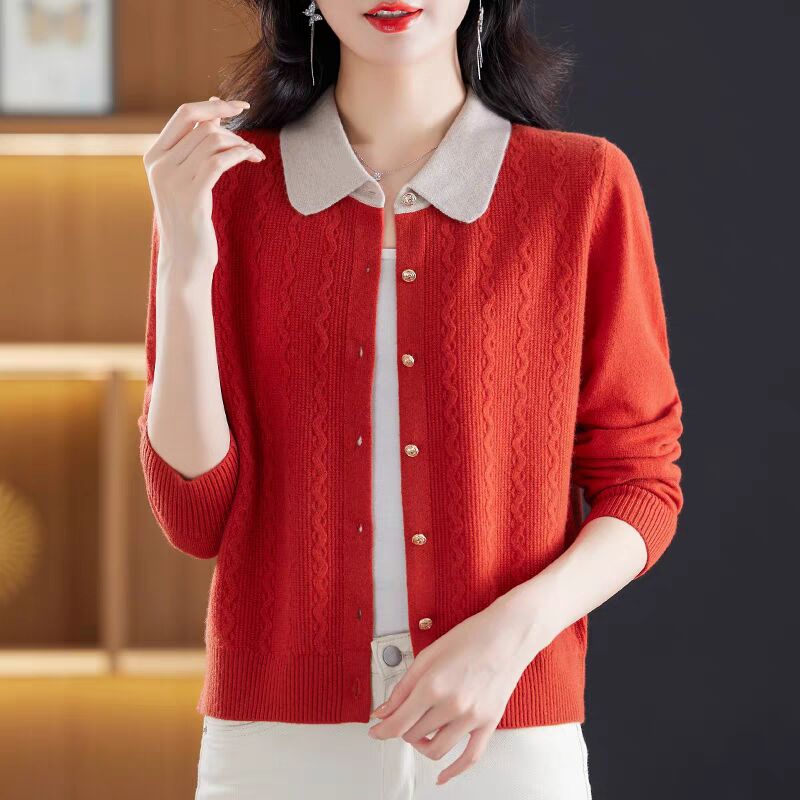 Cardigan women's spring and autumn fashion lapel mother sweater jacket thin cashmere outer wear
