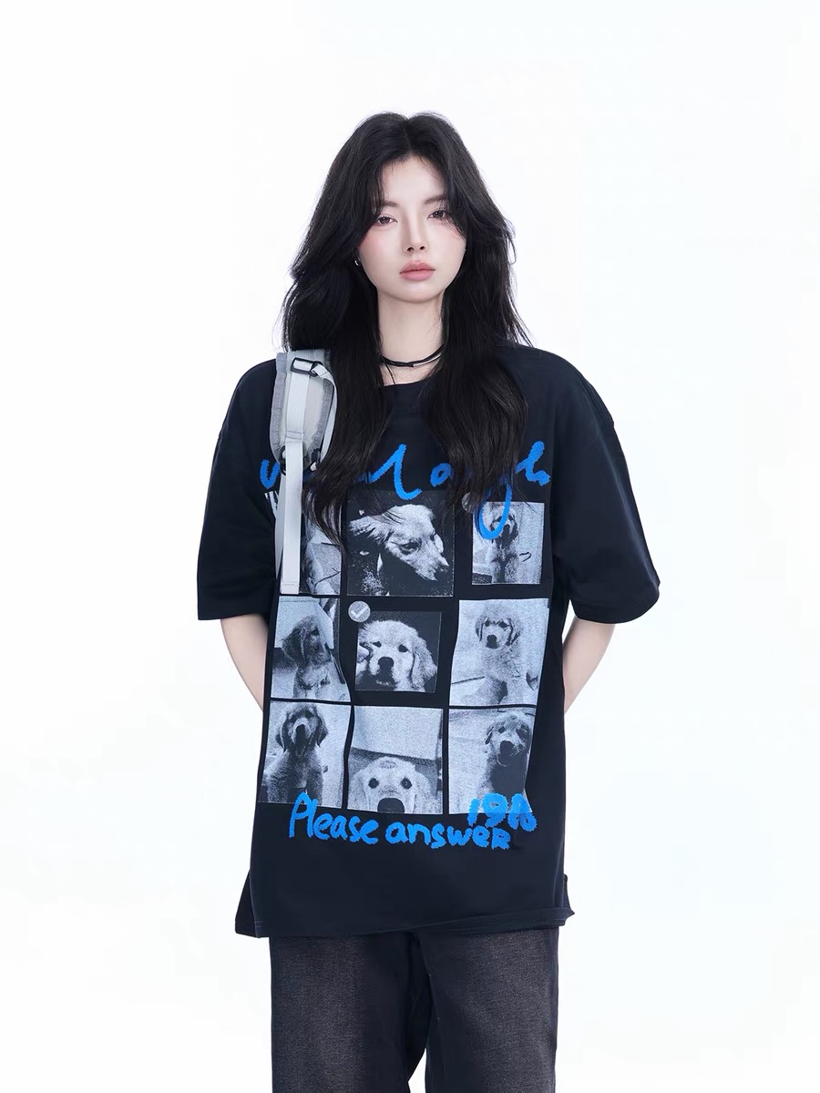 Fun dog short-sleeved T-shirt for women in summer American fashion brand loose cotton half-sleeved T-shirt ins