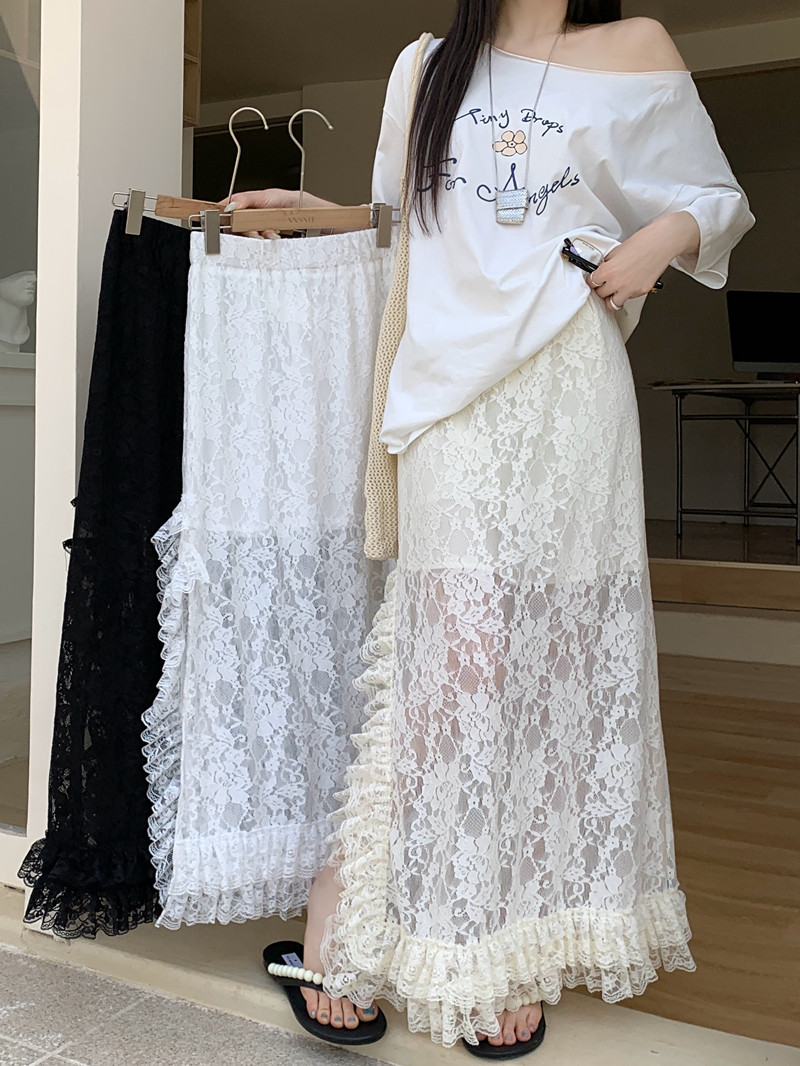 Real shot of spring and summer design, irregular high waist versatile skirt, drooping slit long skirt
