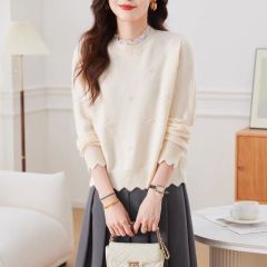 新款女士假兩件毛衣內搭可外穿小個子洋氣蕾絲邊針織打底衫