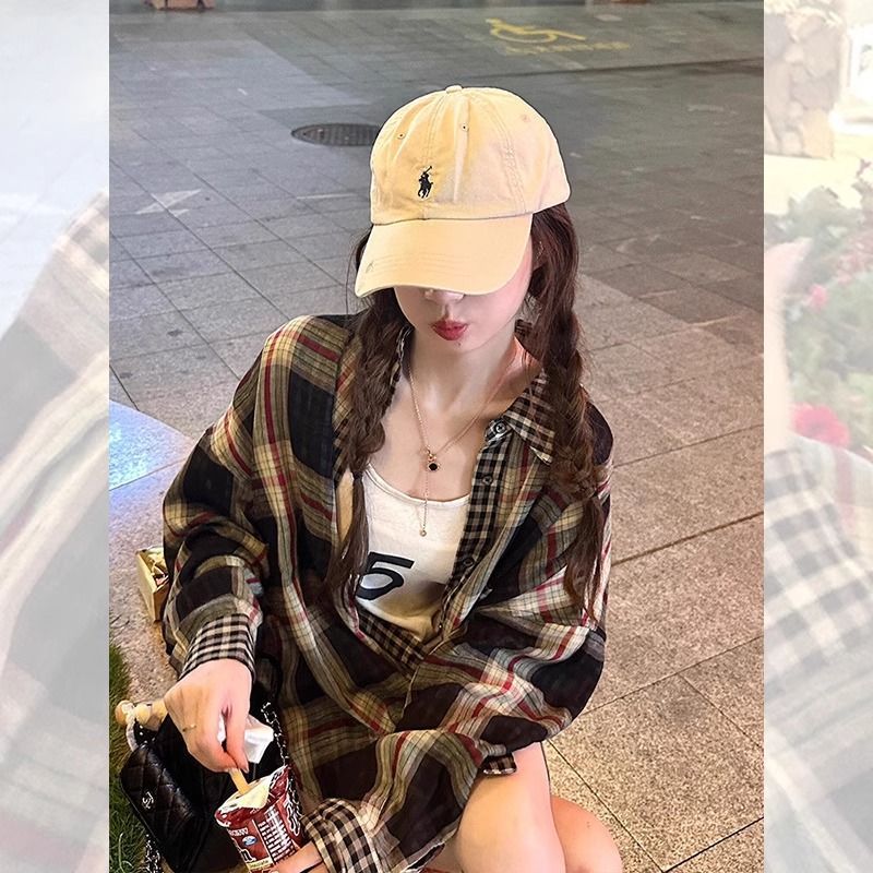Retro contrasting color plaid long-sleeved shirt for women in autumn large size loose salt design shirt trendy