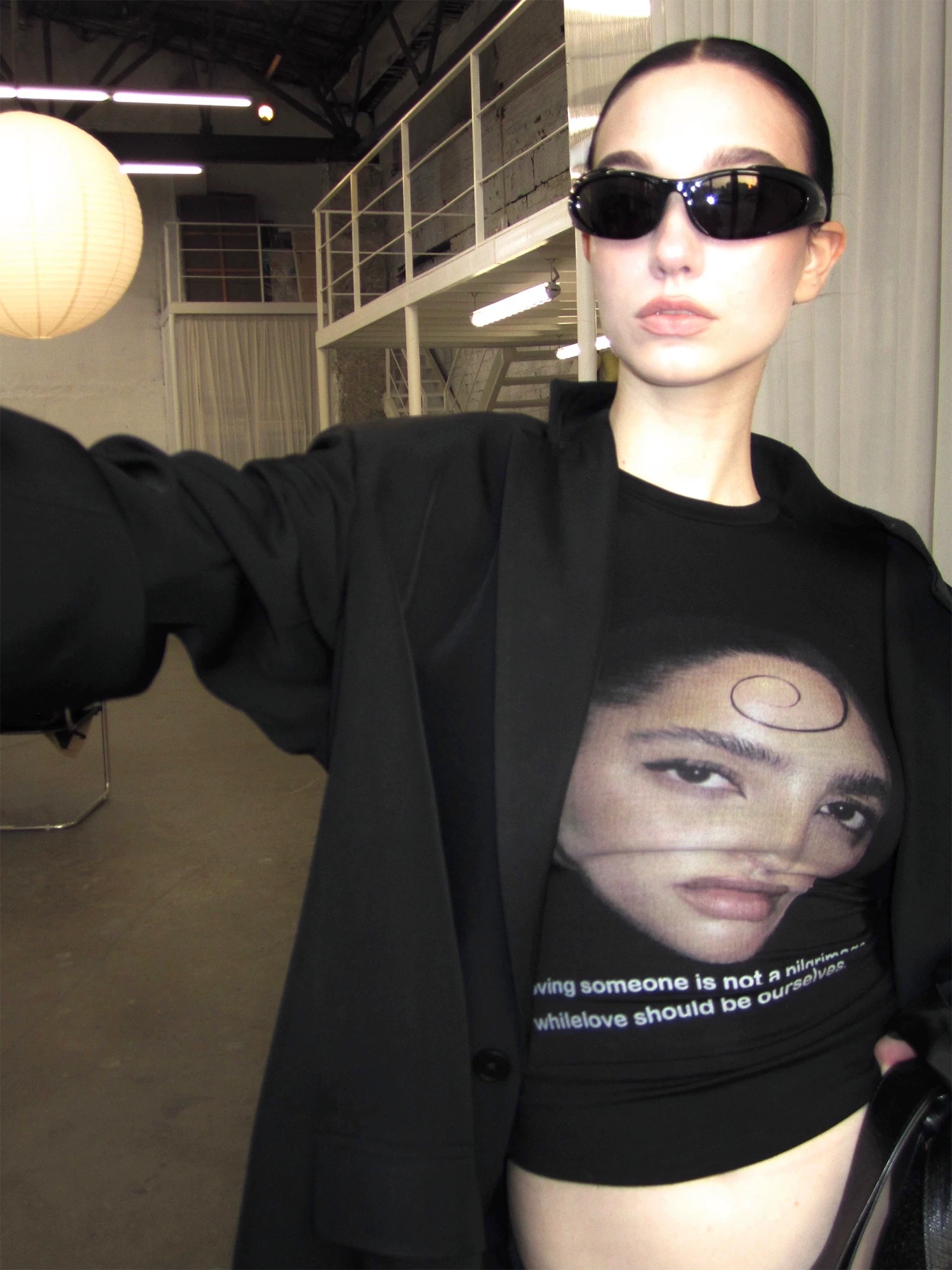 0122stepll rebellious gene black short-sleeved portrait printed T-shirt female American hot girl slim short top