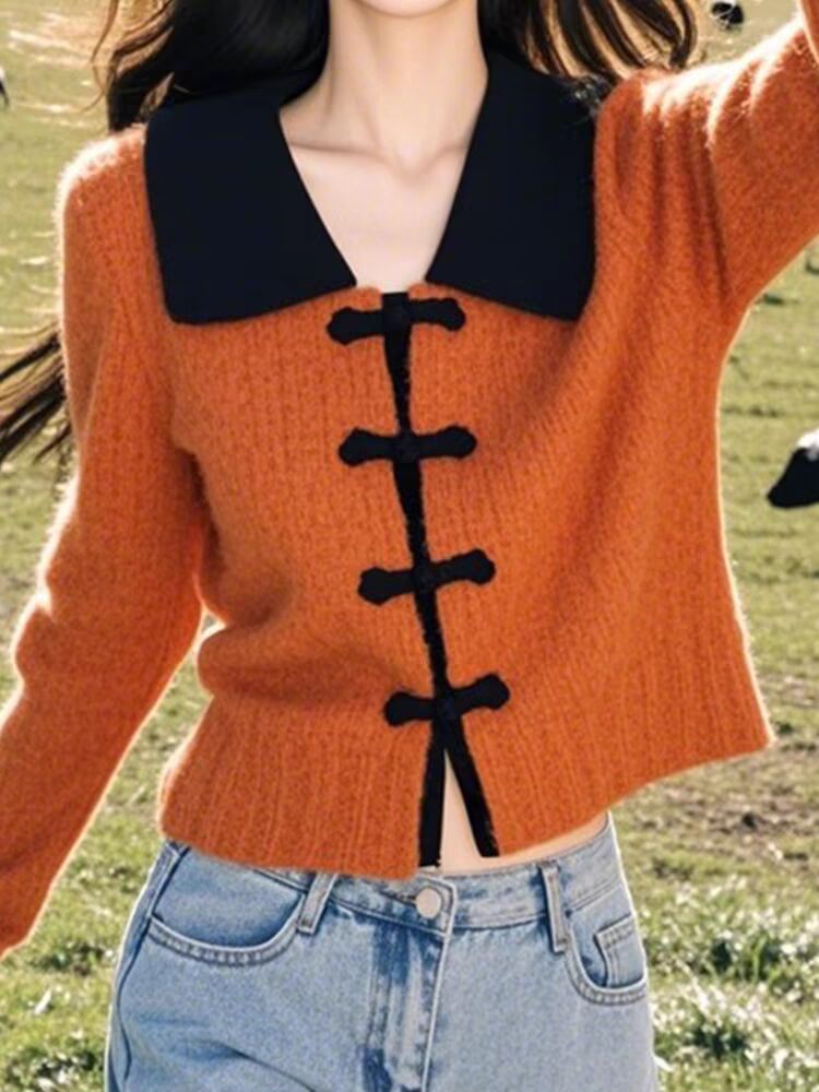 New Chinese style Chinese style buckle sweater high-end and super lazy style soft sweater for women in spring