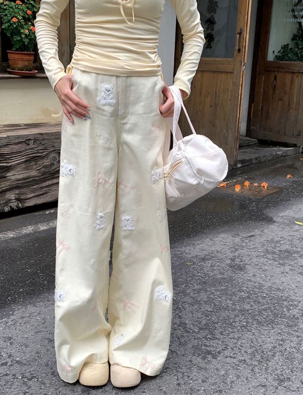 sinsingirl pants 2025 new style this year's popular bear embroidered lace loose casual trousers