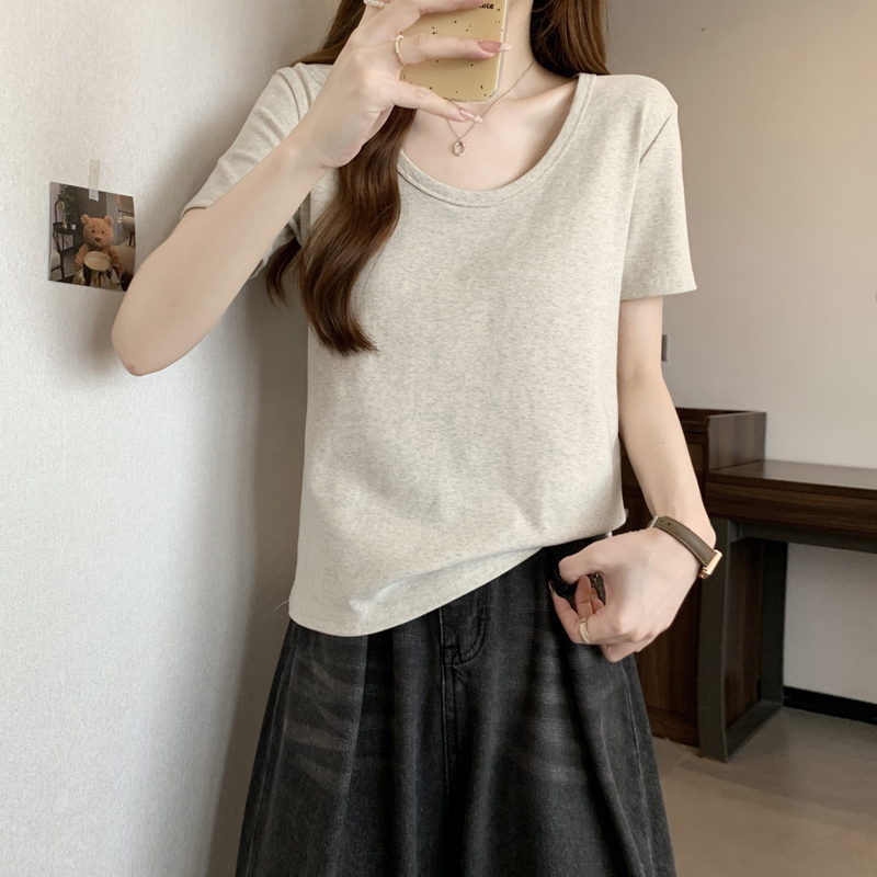 Real-life U-neck T-shirt for women's short-sleeved new slim white inner t-shirt with pure cotton shoulder bottoming half-sleeved top