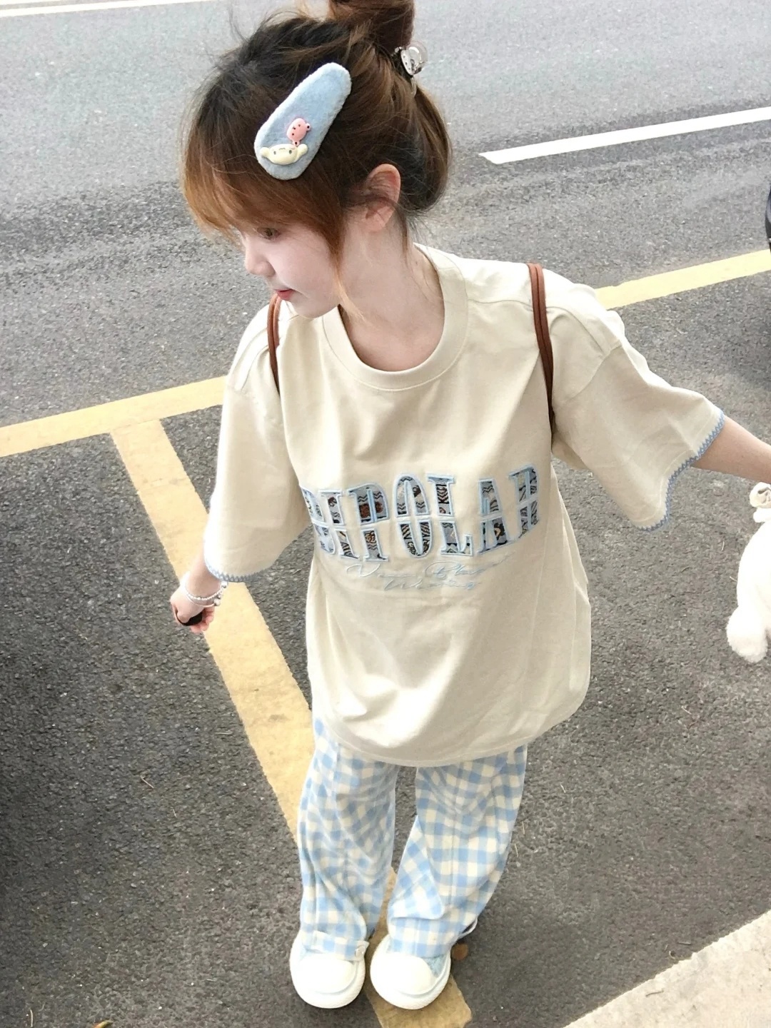 Suit waist blue plaid casual pants for women high waist straight wide-leg floor pants 2025 new