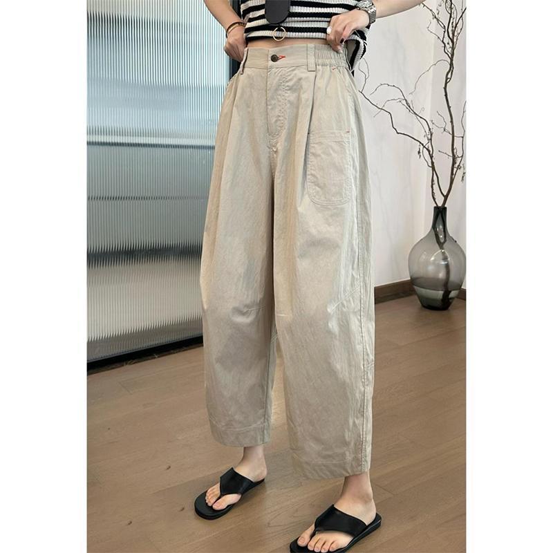 Niche design simple large pocket eight-point scimitar scimitar pants for women 2025 summer new pear-shaped fat mm loose and slim and casual