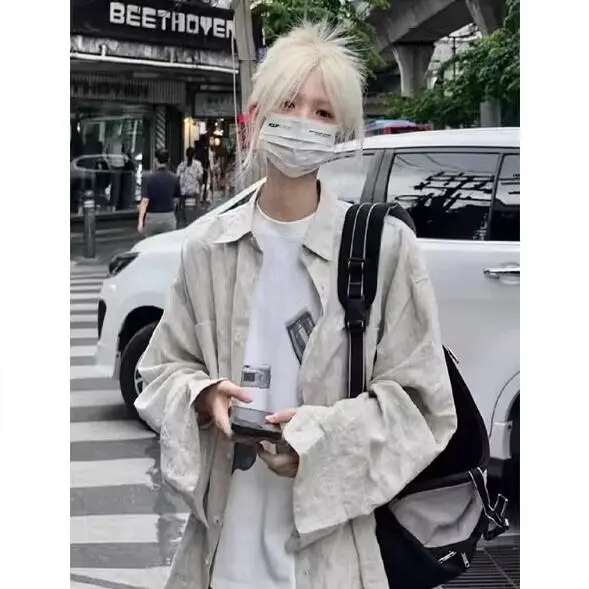 Cotton and linen fabric shirt for women's texture linen long-sleeved shirt casual couple jacket