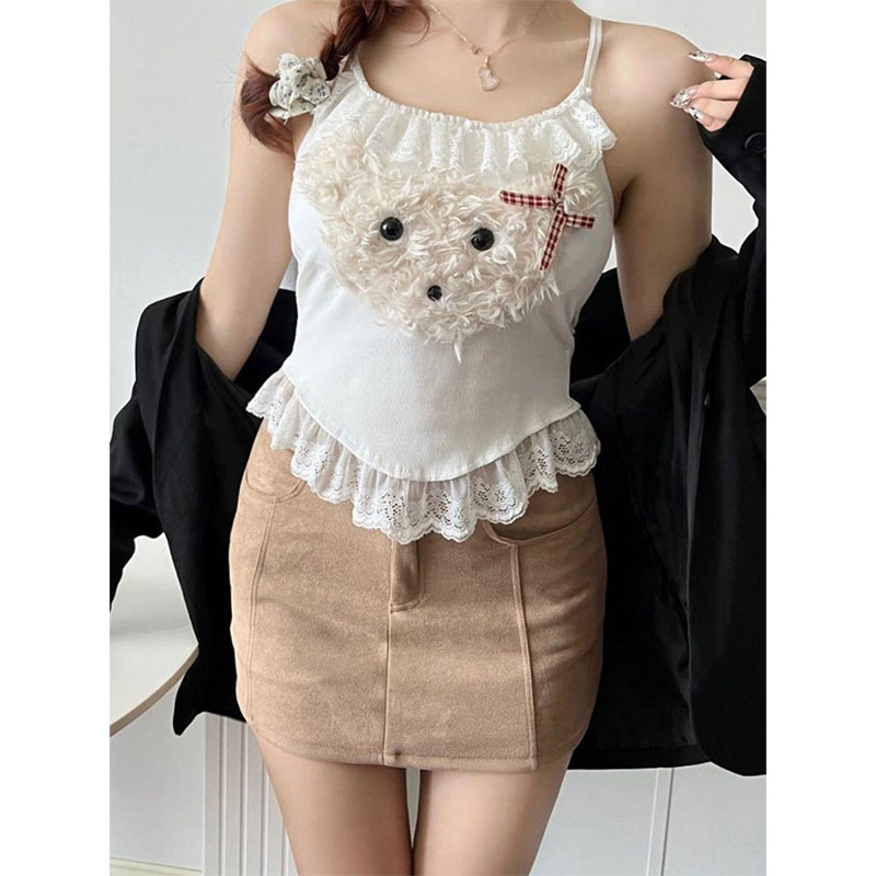 Original method plush puppy splicing suspender vest summer new pure slim fit top