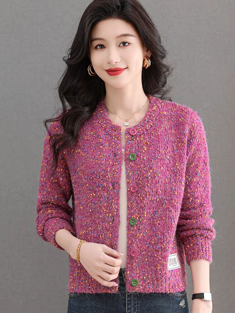 Spring and Autumn New Small Knitted Jacket Loose Floral Short Fashionable Sweater Cardigan Women