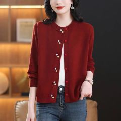 針織開衫女士短款春季2025新款春秋中年媽媽上衣外搭毛衣外套