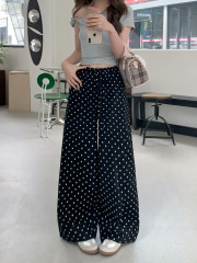 Real shot Korean version of retro loose polka dot wide-leg pants spring and summer versatile slim straight-leg casual pants