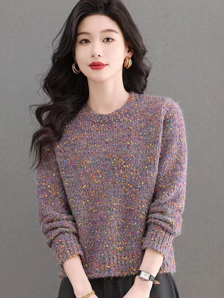 圓領花紗毛衣女2025新款寬鬆洋氣針織衫外穿內搭小個子打底衫