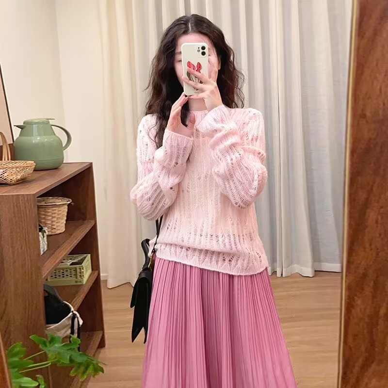 Korean chic early autumn outfit dress skirt new French style long-sleeved dress for women two-piece suit
