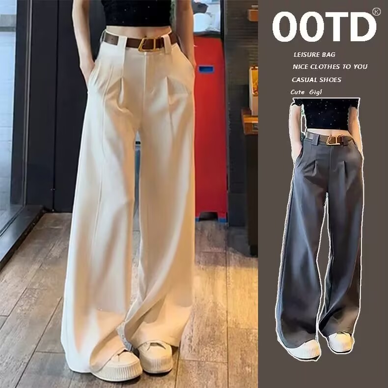 High-end suit wide-leg pants for women 2025 spring new fat mm large size high waist slimming drape casual straight pants