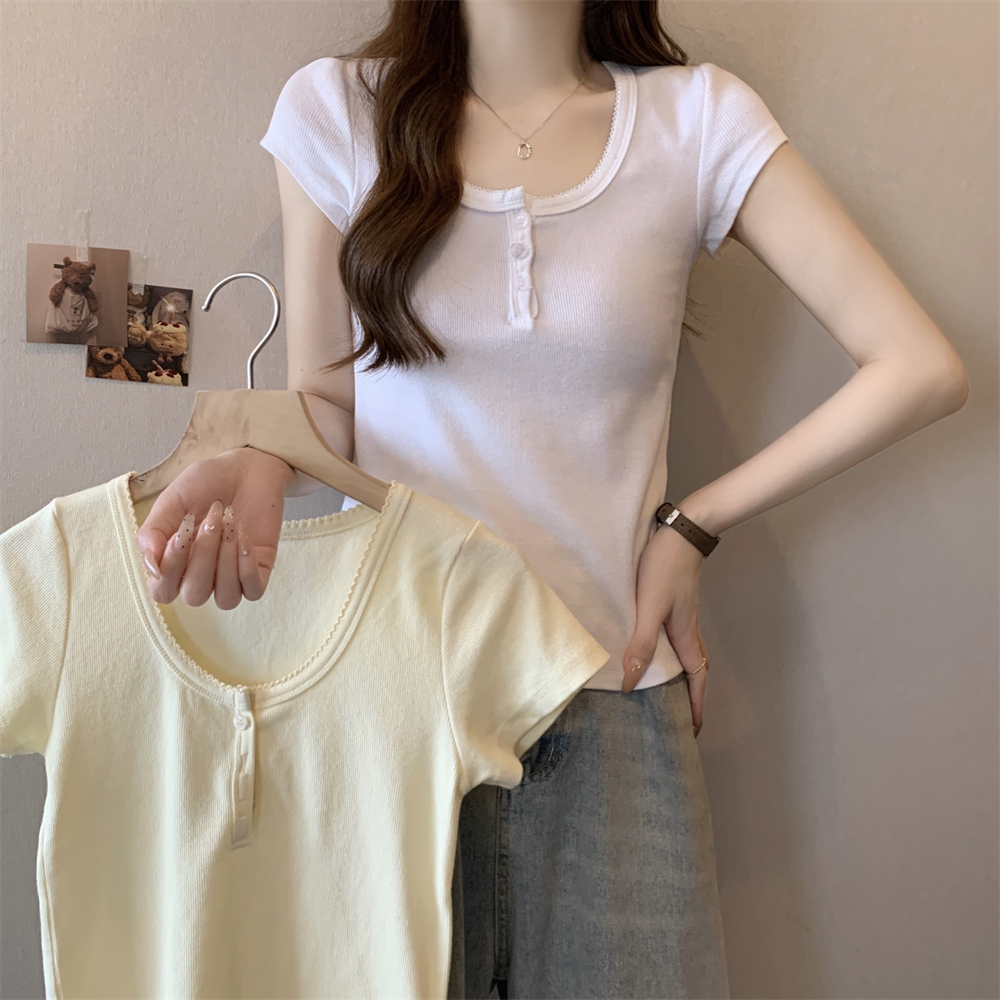 Real photo 40 pure cotton 210g 92 cotton/8 spandex 2025 solid color short-sleeved T-shirt for women