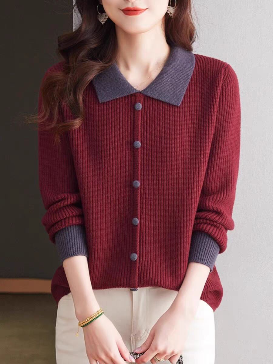 Doll collar knitted top for women's lapel base shirt 2025 new fashionable style inside and outside sweater