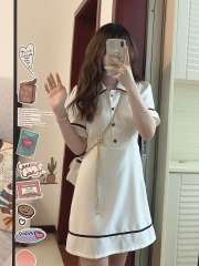 Off-white dress for women's summer new style puff sleeve French niche age-reducing small fragrance skirt